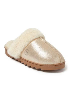 Dearfoams Women's Helene Genuine Leather Seuede Scuff Slippers, Gold, XL
