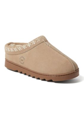 Dearfoams Women's Doreen Genuine Suede Clogs, Sand, XL