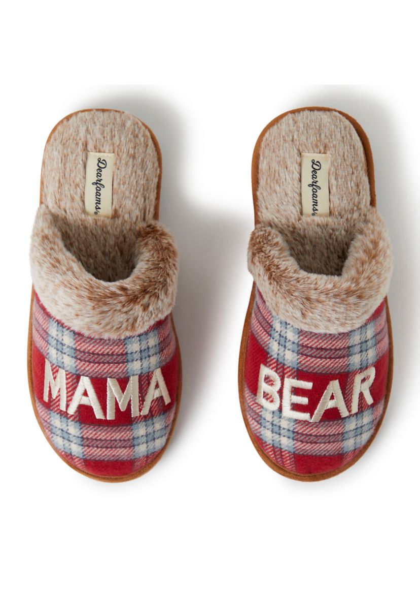 Womens Mama Bear Red Plaid Scuff