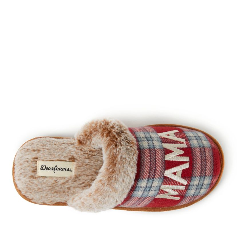 Womens Mama Bear Red Plaid Scuff