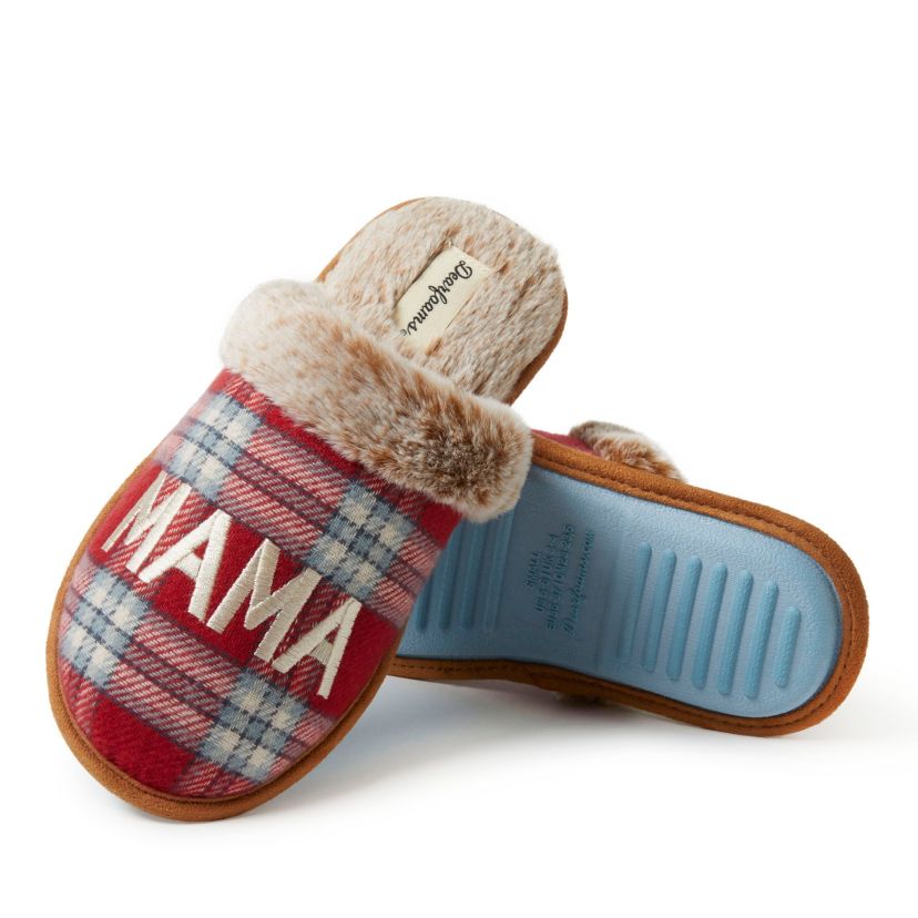 Womens Mama Bear Red Plaid Scuff