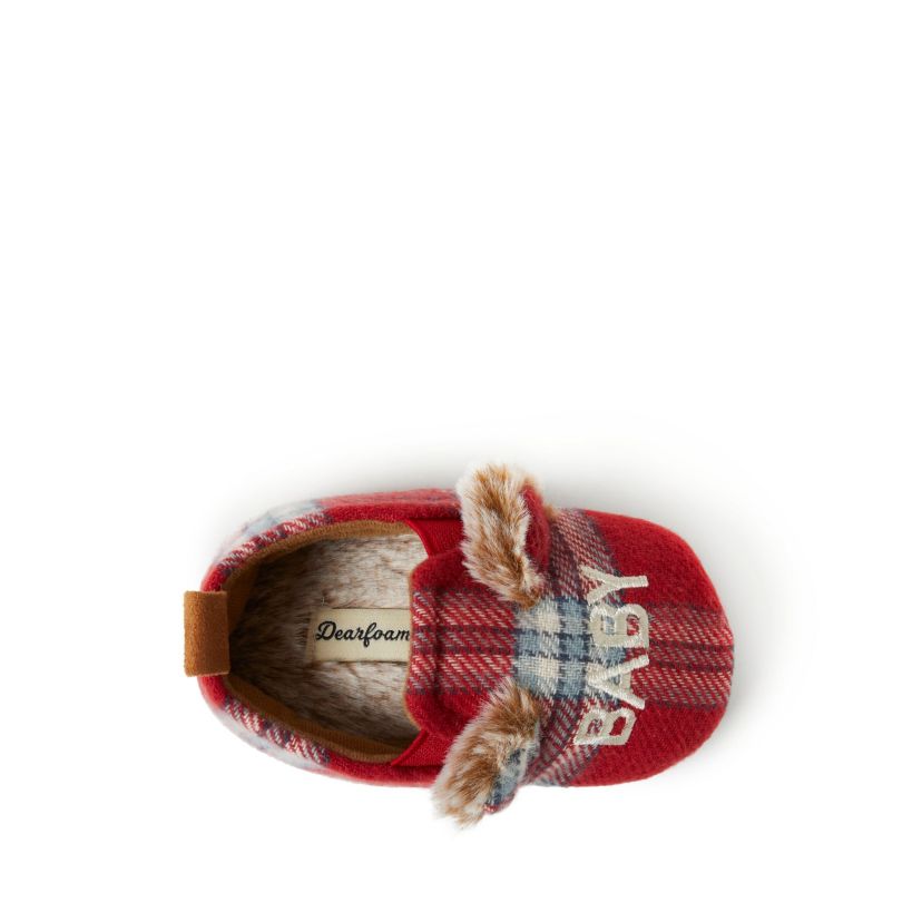 Kids Baby Bear Red Plaid Scuff