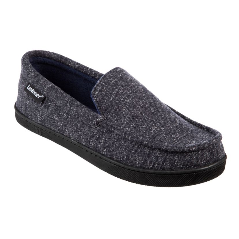 isotoner Mens Preston Heather Knit Moccasin Slippers