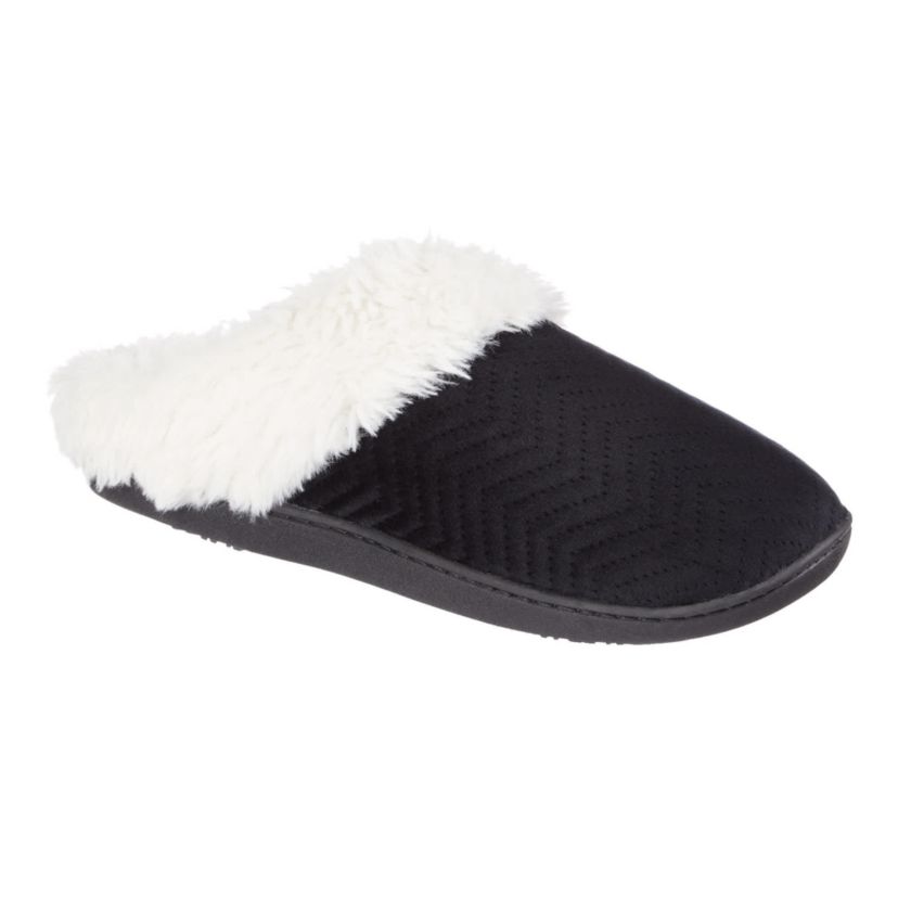 Womens Quilted Chevron Velour Louise Clog Slippers with Indoor/Outdoor Sole