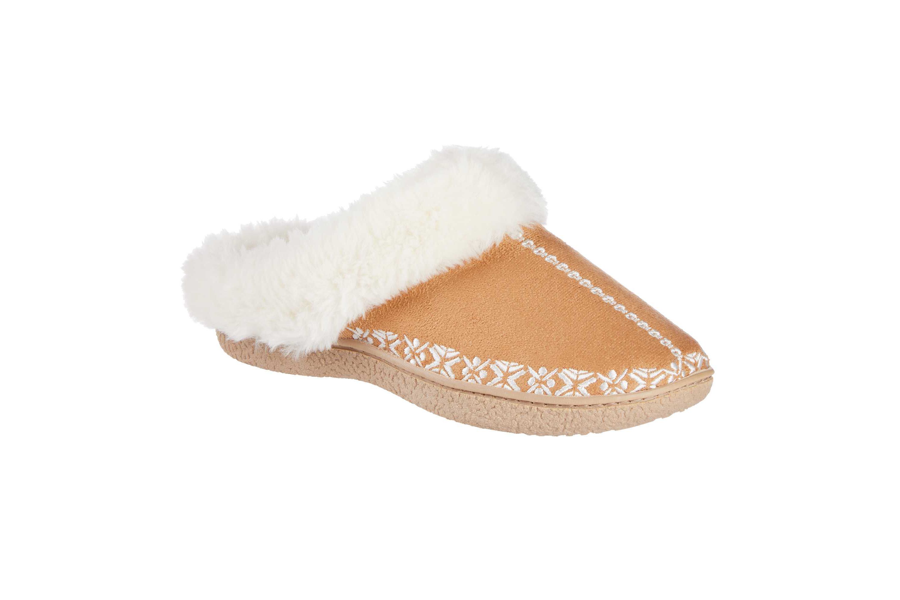 Womens Embroidered Microsuede Clara Clog Slippers with Memory Foam and Indoor/Outdoor Sole