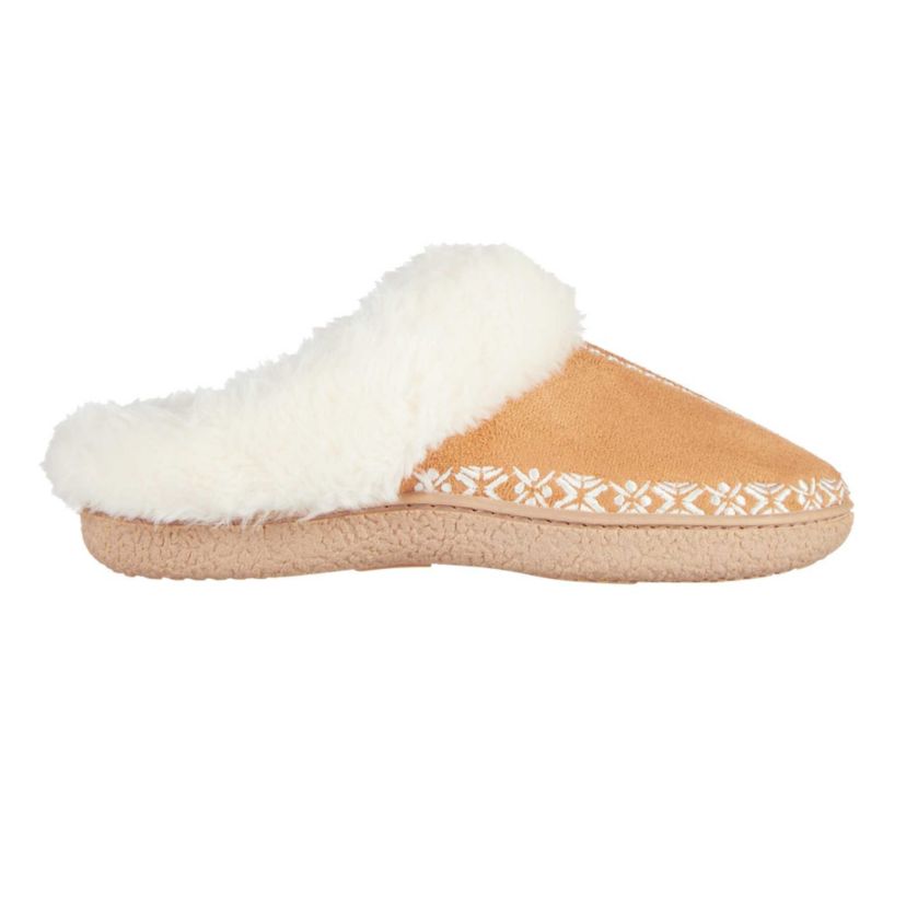 Womens Embroidered Microsuede Clara Clog Slippers with Memory Foam and Indoor/Outdoor Sole