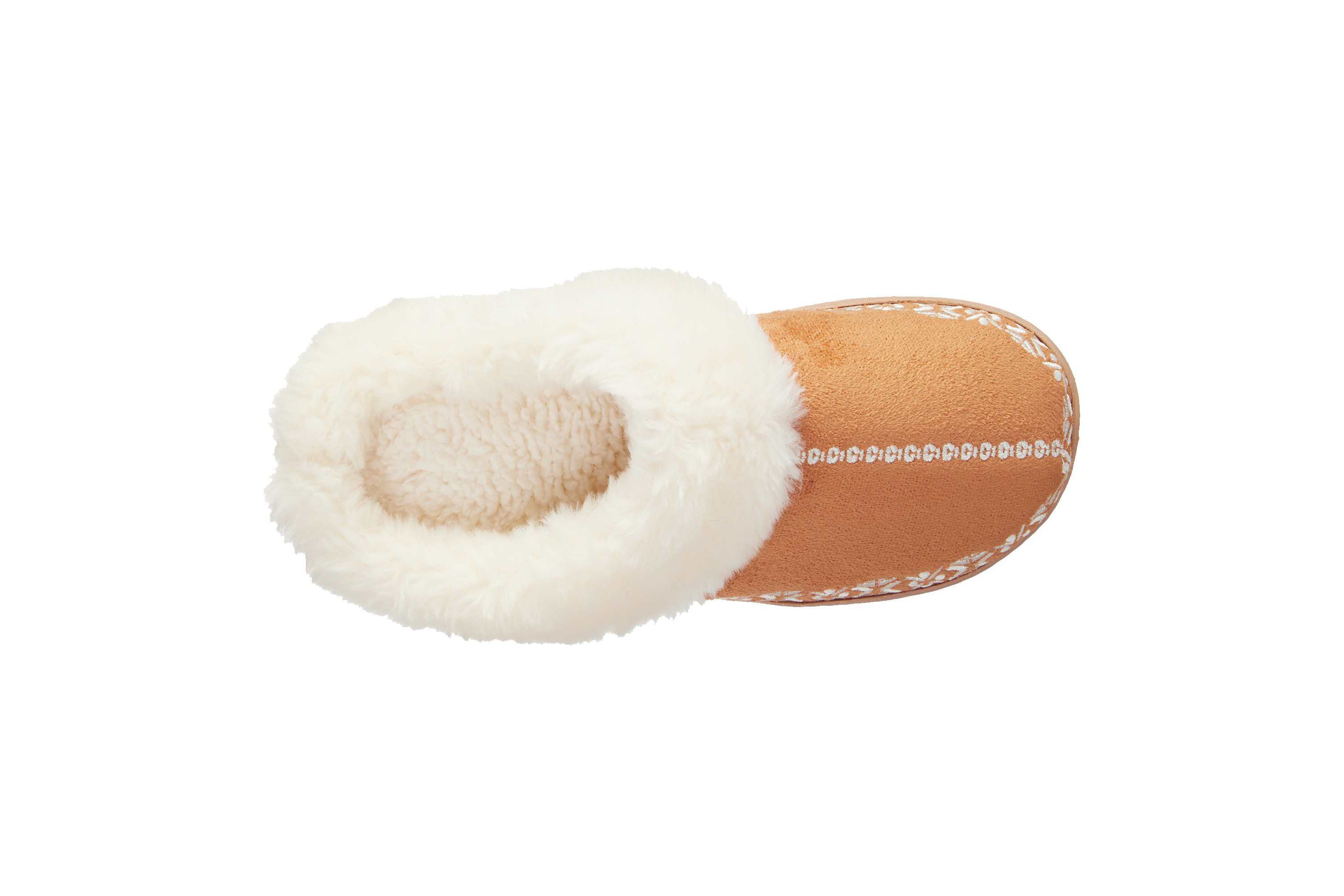 Womens Embroidered Microsuede Clara Clog Slippers with Memory Foam and Indoor/Outdoor Sole
