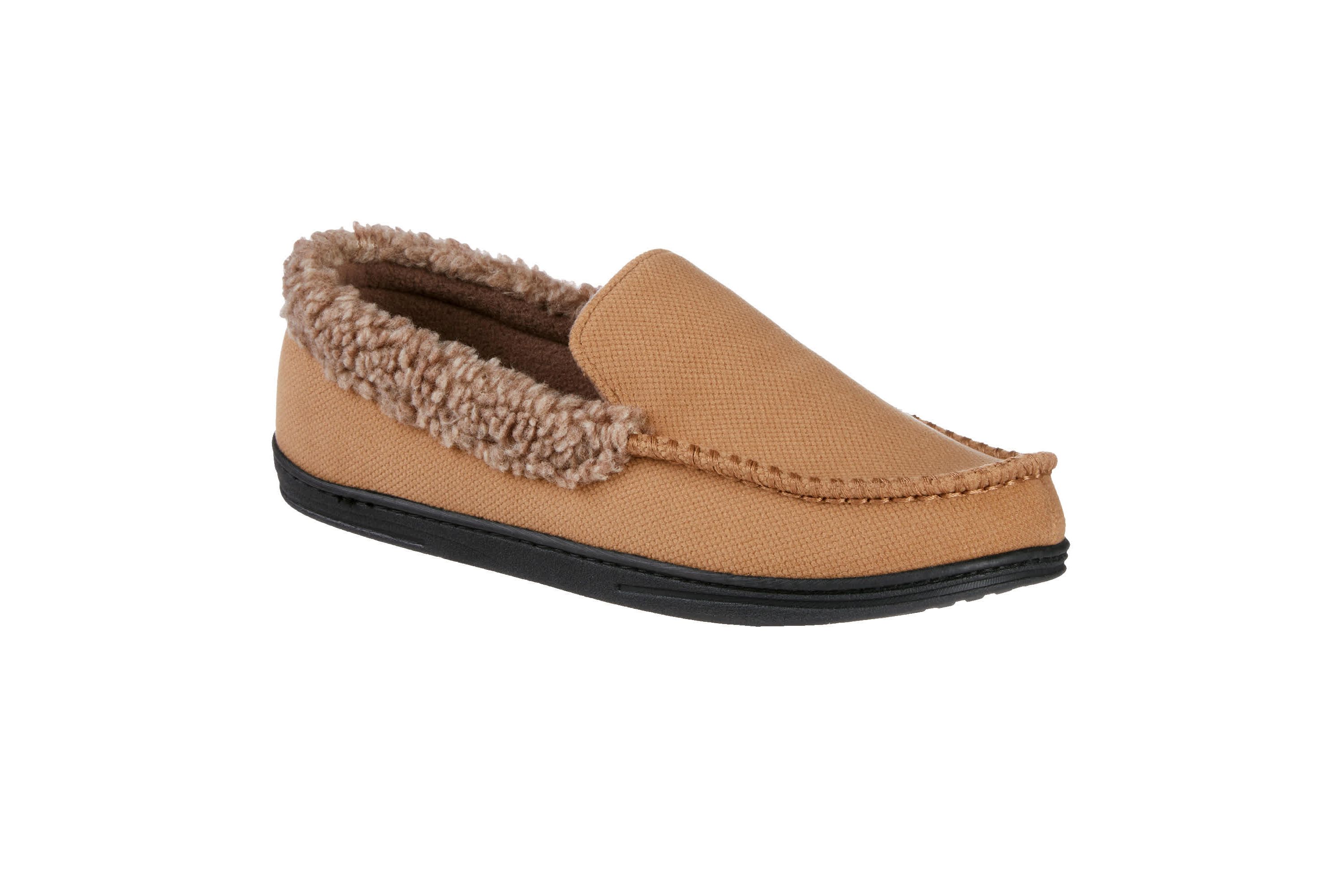 Mens Brushed Knit Lewis Moccasin Slipper with Cooling Gel Memory Foam and Indoor/Outdoor Sole