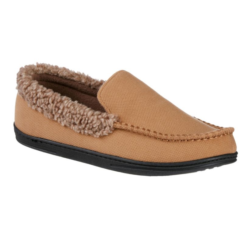 Mens Brushed Knit Lewis Moccasin Slipper with Cooling Gel Memory Foam and Indoor/Outdoor Sole