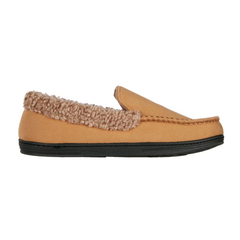 Mens Brushed Knit Lewis Moccasin Slipper with Cooling Gel Memory Foam and Indoor/Outdoor Sole
