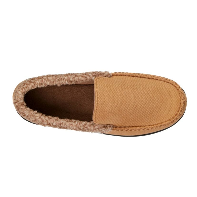 Mens Brushed Knit Lewis Moccasin Slipper with Cooling Gel Memory Foam and Indoor/Outdoor Sole