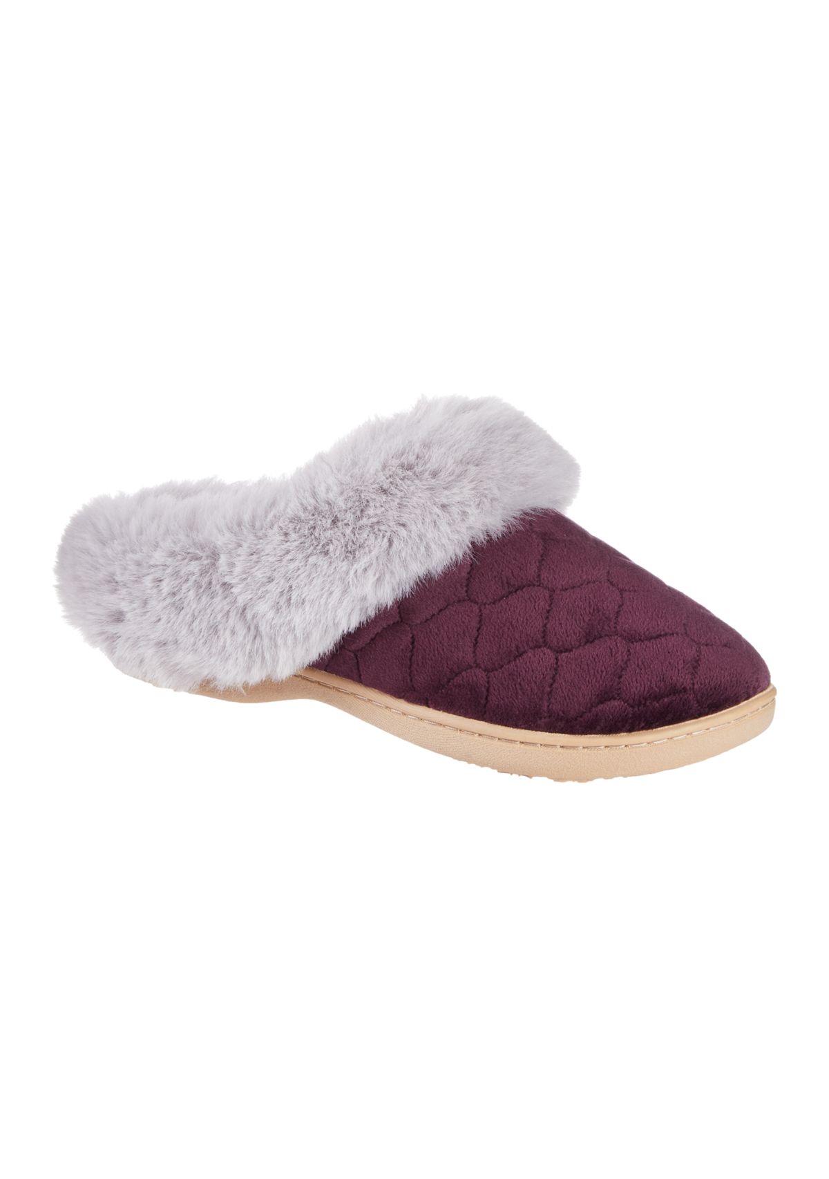 Womens Quilted Velour Clog Slippers
