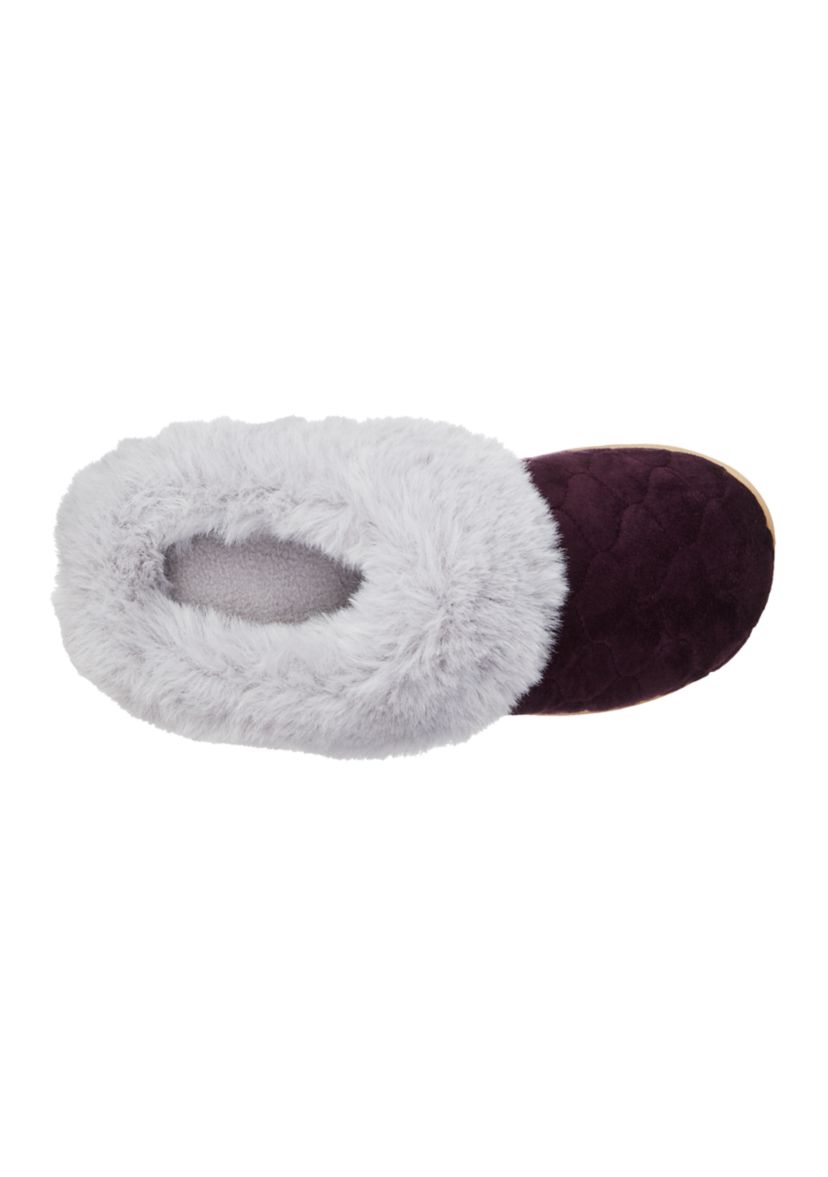 Womens Quilted Velour Clog Slippers