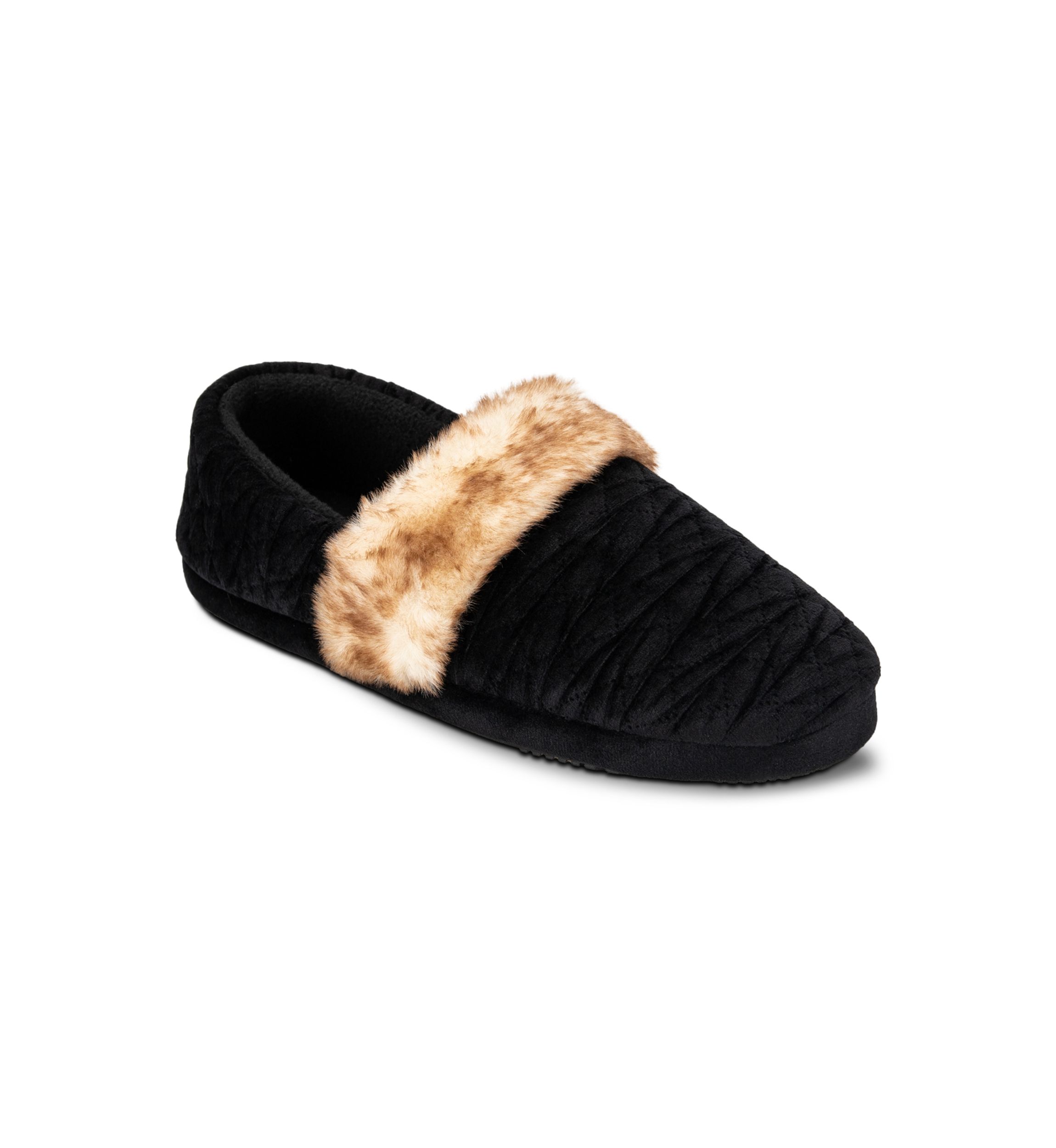 Womens Quilted Velour A-Line Slippers with Memory Foam Comfort