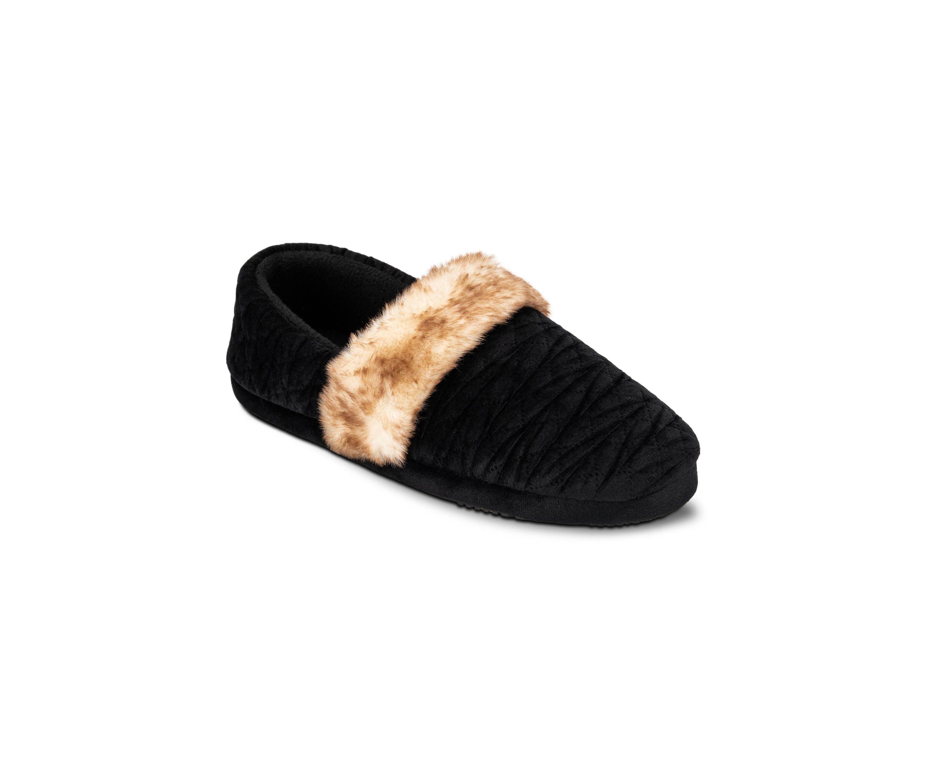 Womens Quilted Velour A-Line Slippers with Memory Foam Comfort