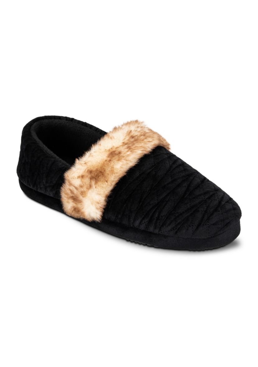 Womens Quilted Velour A-Line Slippers with Memory Foam Comfort