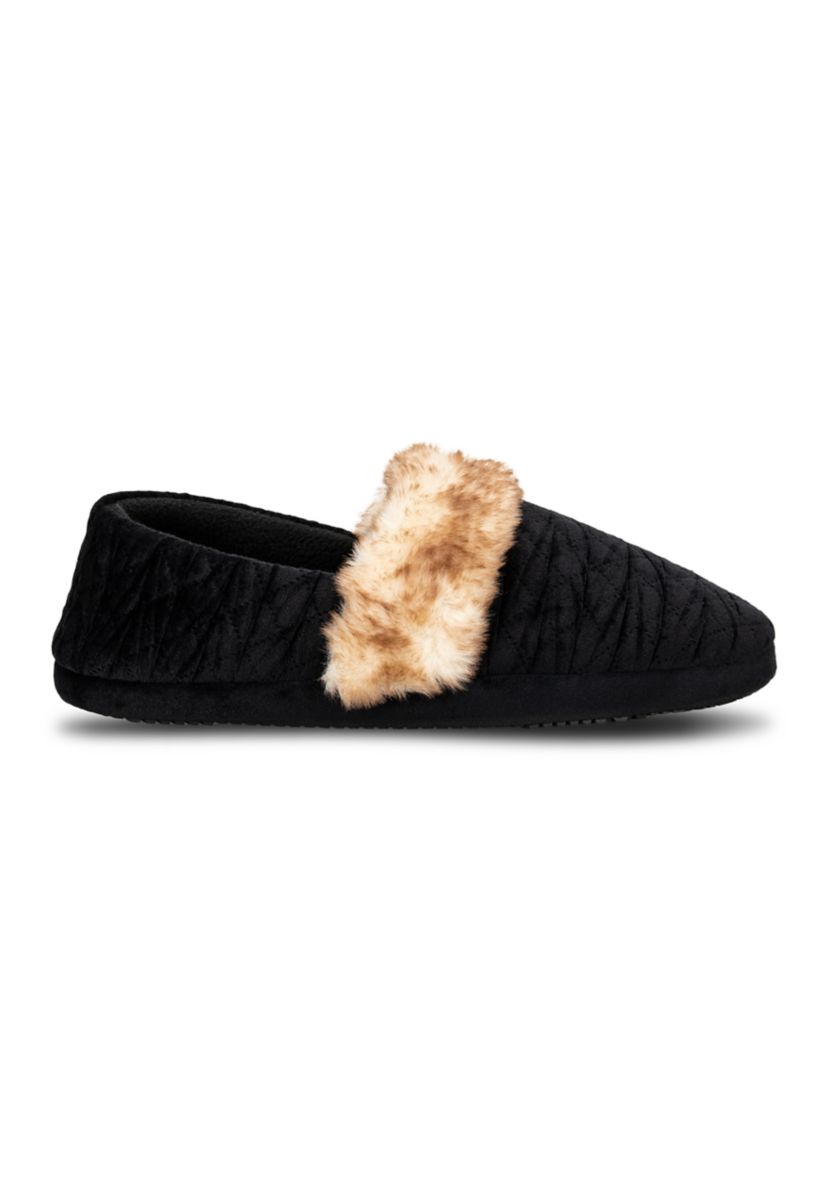 Womens Quilted Velour A-Line Slippers with Memory Foam Comfort
