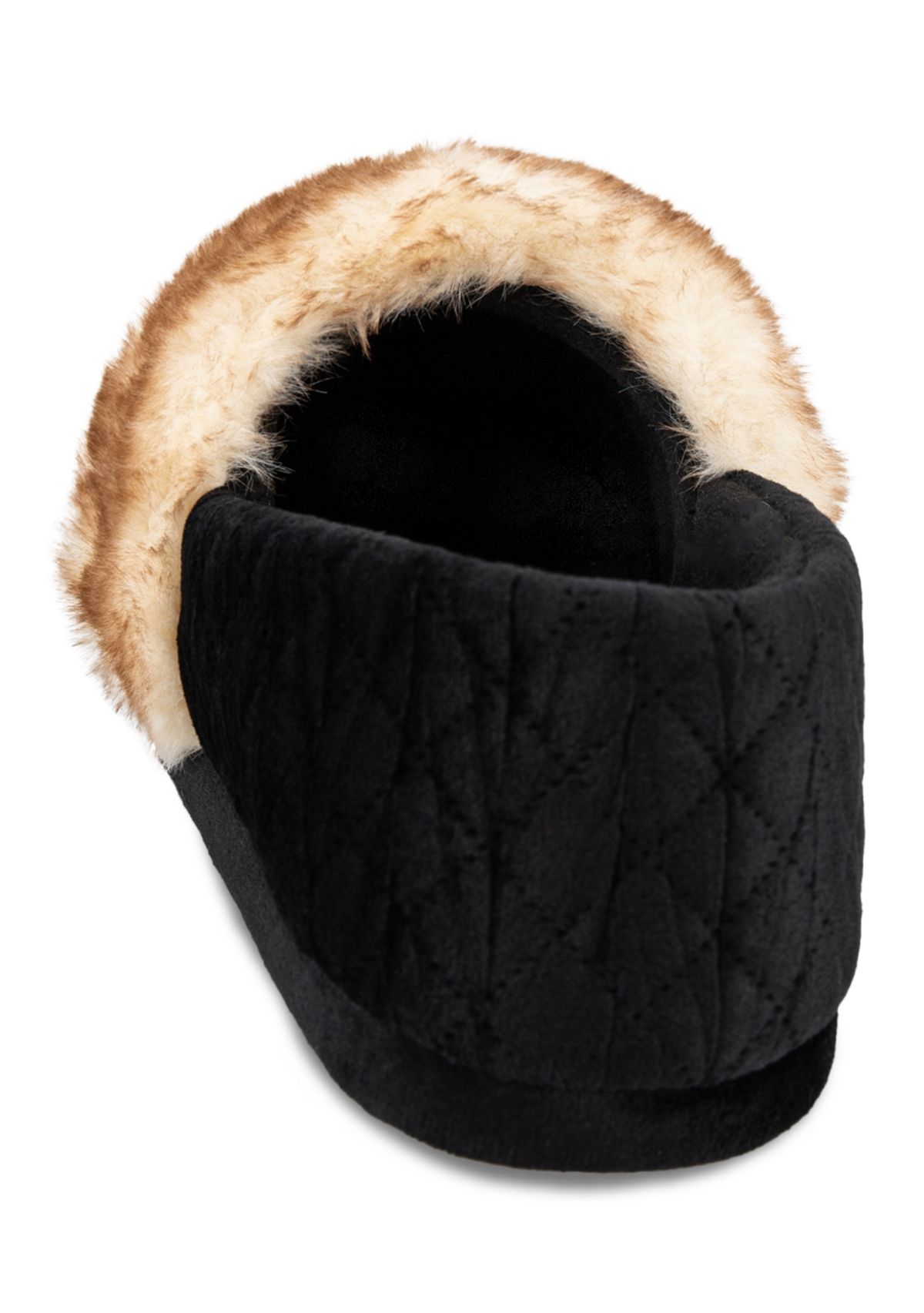 Womens Quilted Velour A-Line Slippers with Memory Foam Comfort
