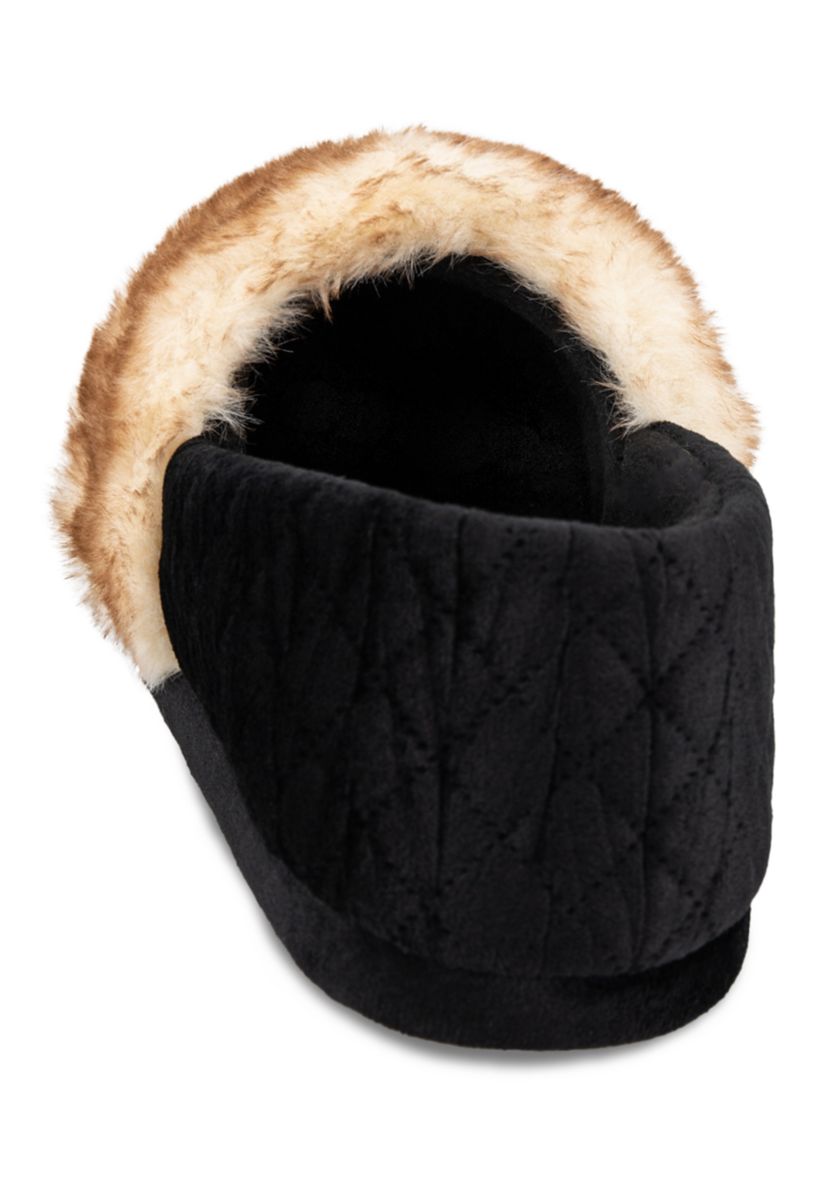 Womens Quilted Velour A-Line Slippers with Memory Foam Comfort