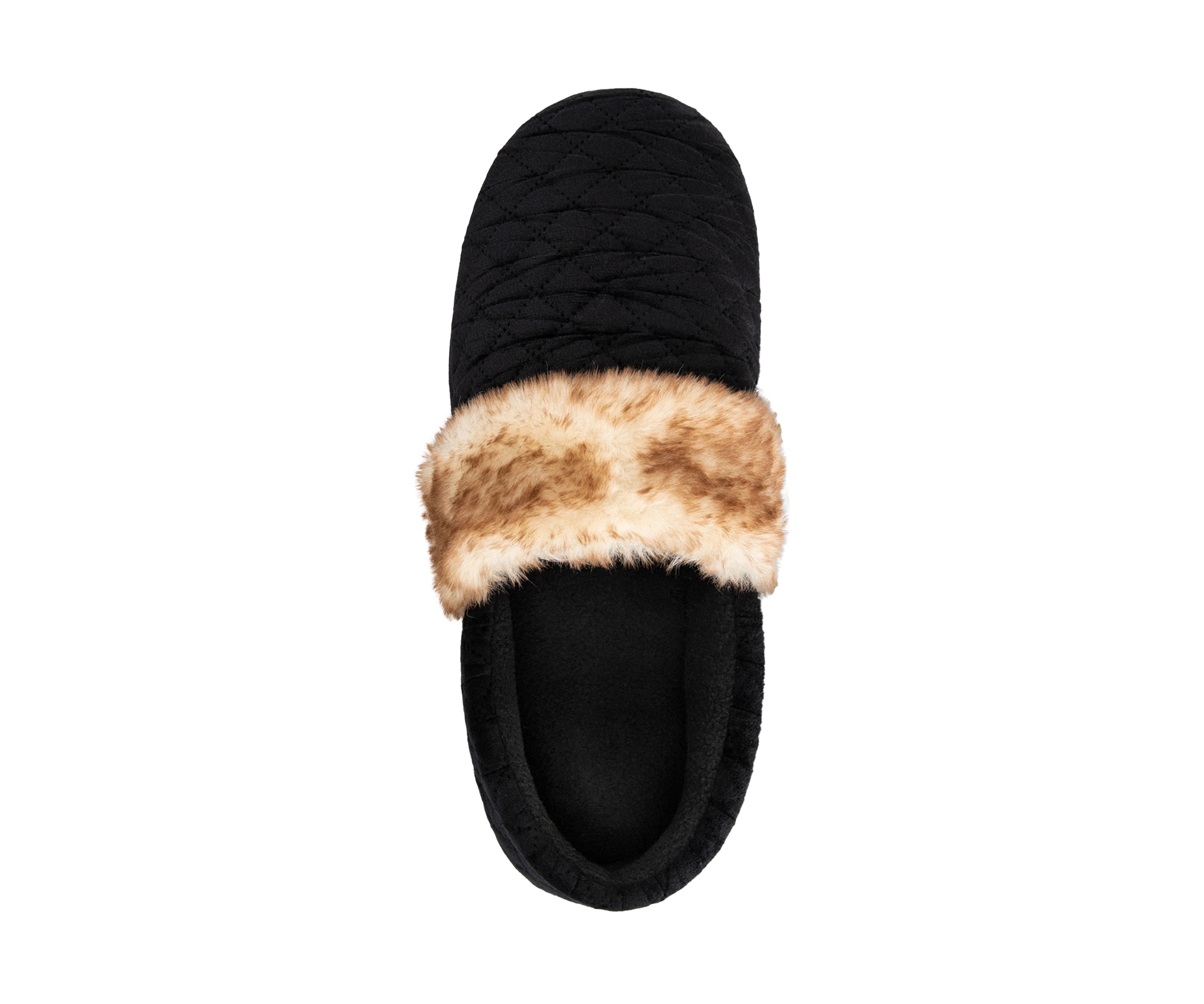 Womens Quilted Velour A-Line Slippers with Memory Foam Comfort