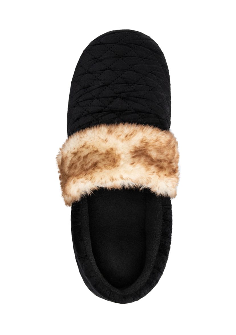 Womens Quilted Velour A-Line Slippers with Memory Foam Comfort