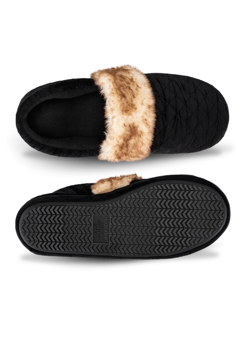 Womens Quilted Velour A-Line Slippers with Memory Foam Comfort