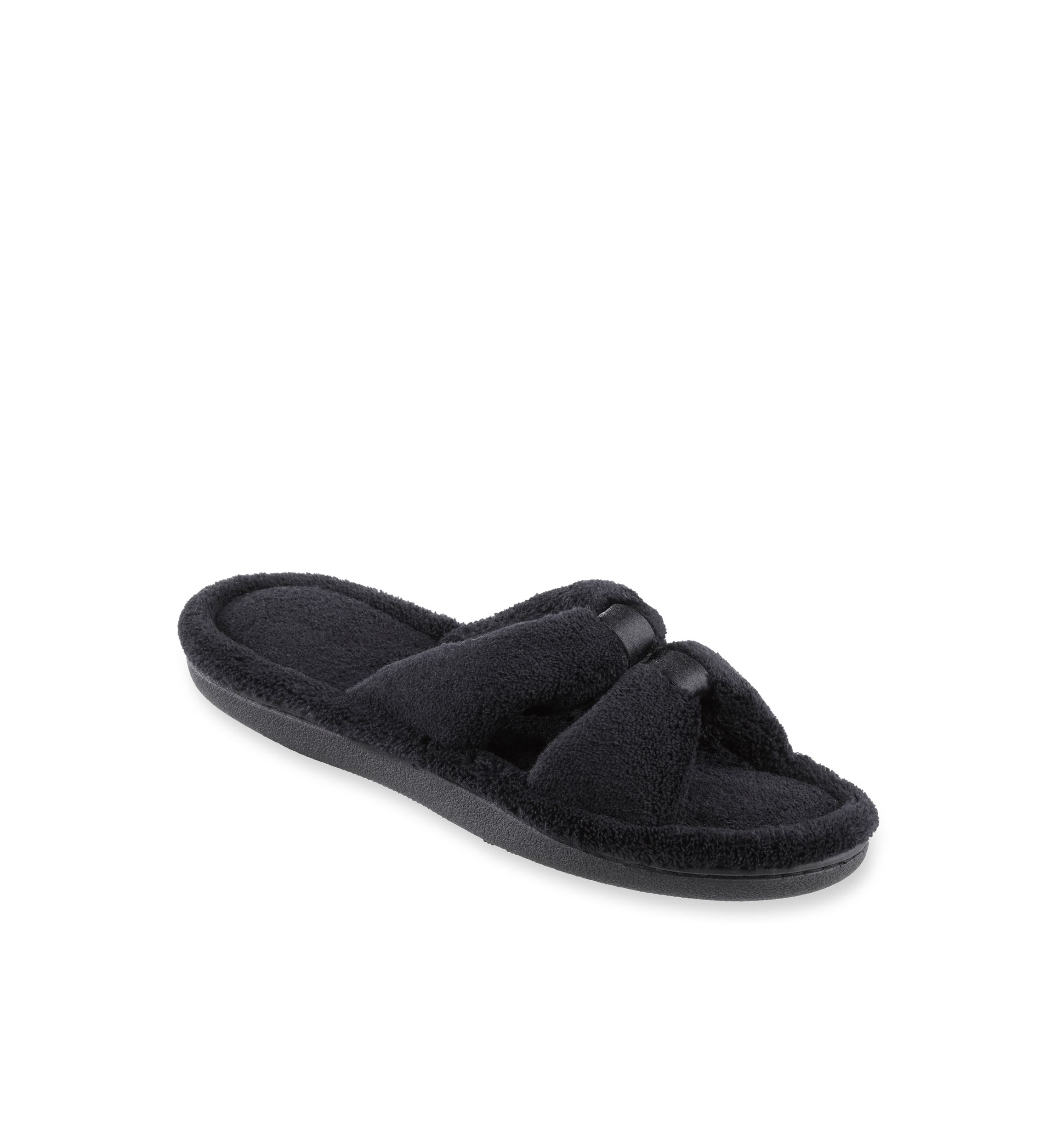 Microterry Satin Slide Slippers with Memory Foam