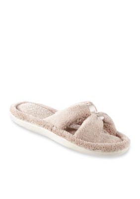 Totes Isotoner Microterry Satin Slide Slippers with Memory Foam