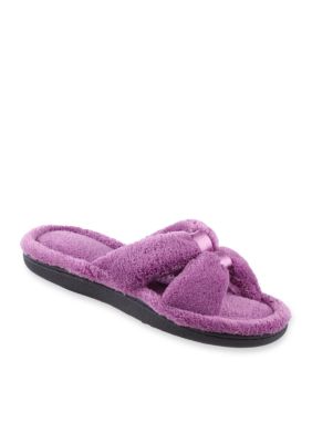 Totes Isotoner Microterry Satin Slide Slippers with Memory Foam | belk