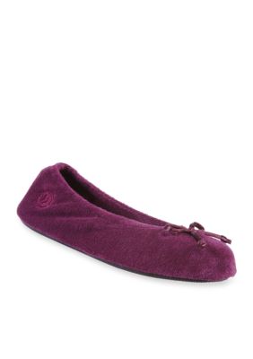 isotoner signature terry ballet flat slippers with satin bow