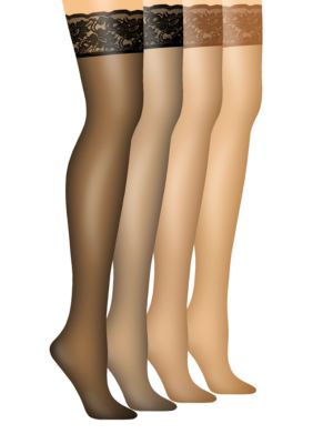 Hanes Women's Silk Reflections Lace Top Thigh High, A/B