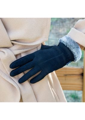 Women's Lined Recycled Stretch Fleece Water Repellent Gloves with Faux Fur Cuff