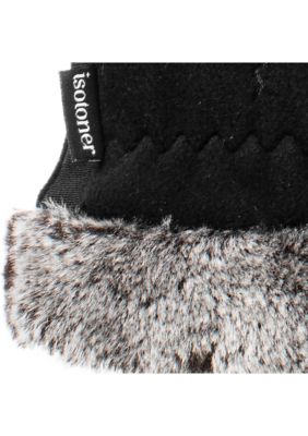 Women's Lined Recycled Stretch Fleece Water Repellent Gloves with Faux Fur Cuff