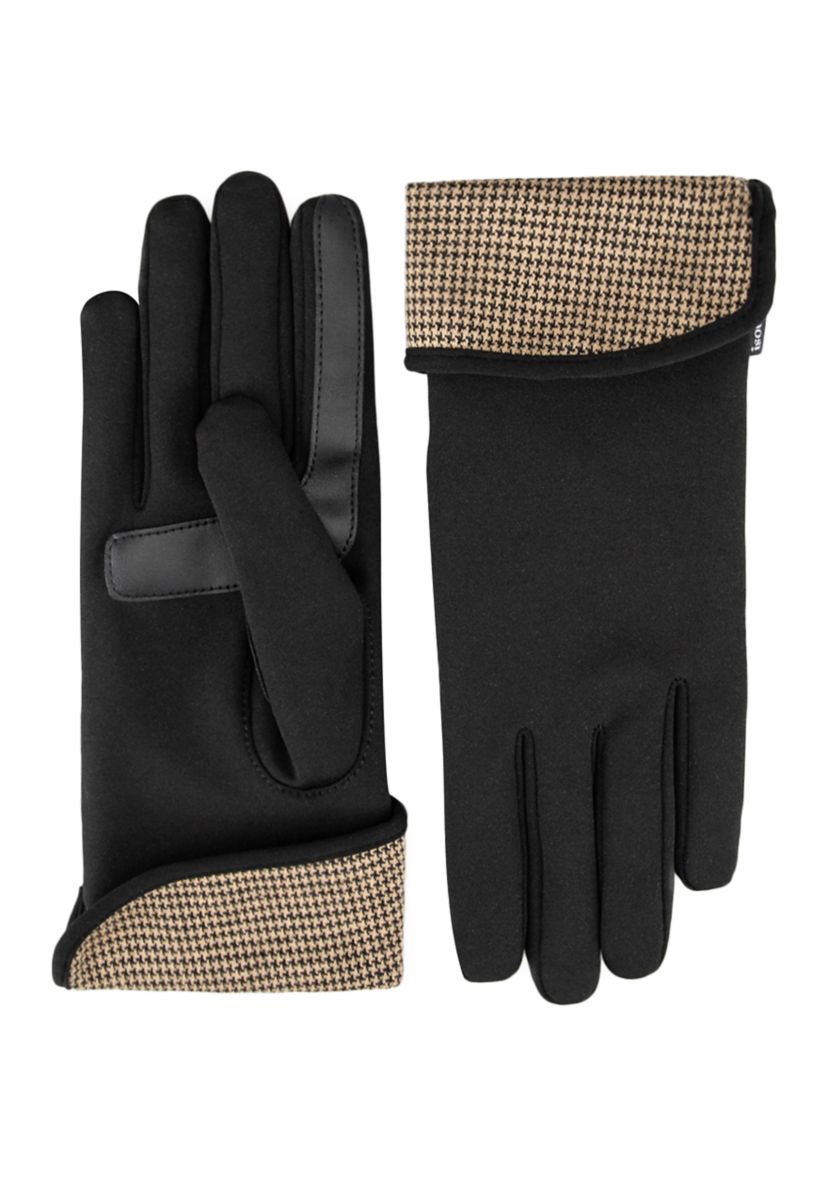 Womens Touchscreen Spandex Gloves with Houndstooth Trim