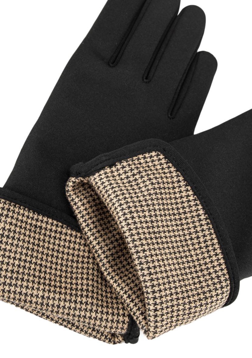 Womens Touchscreen Spandex Gloves with Houndstooth Trim