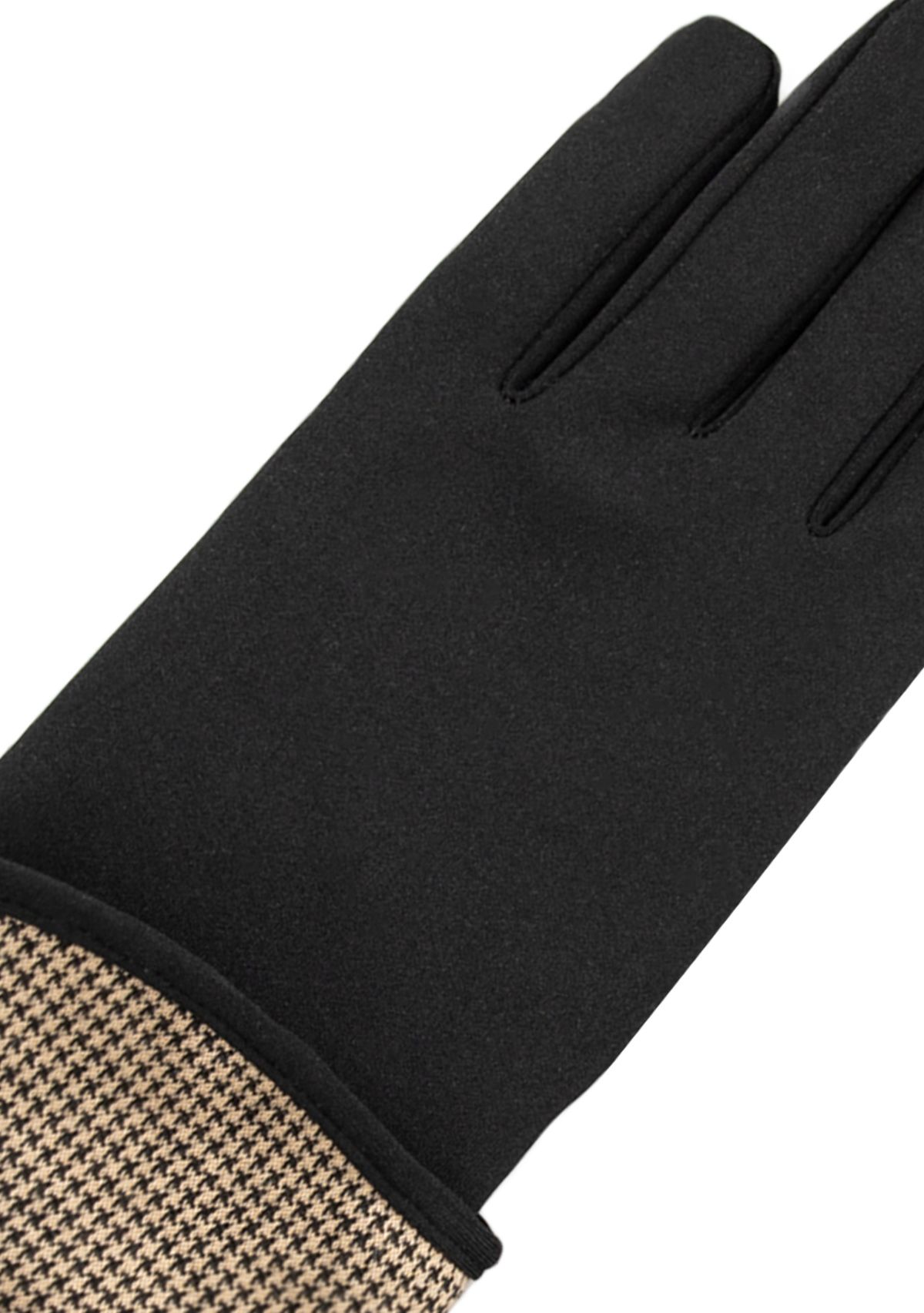 Womens Touchscreen Spandex Gloves with Houndstooth Trim