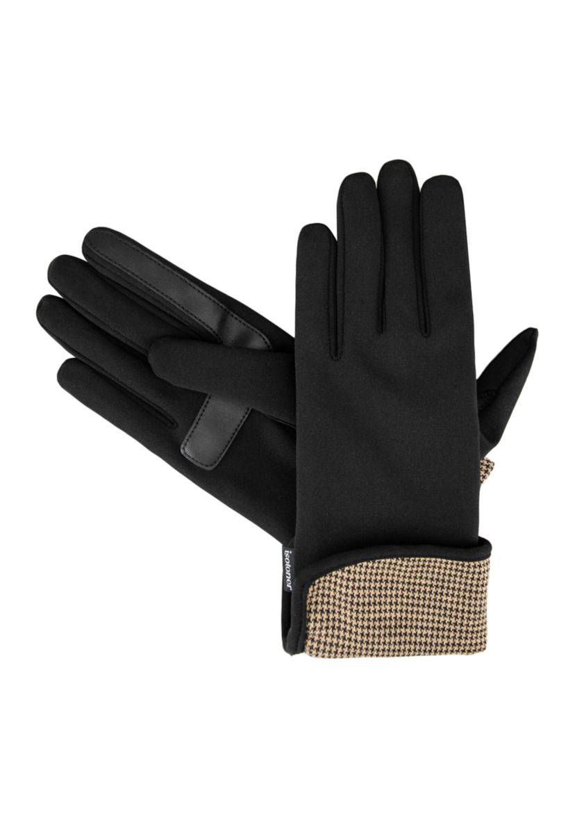 Womens Touchscreen Spandex Gloves with Houndstooth Trim