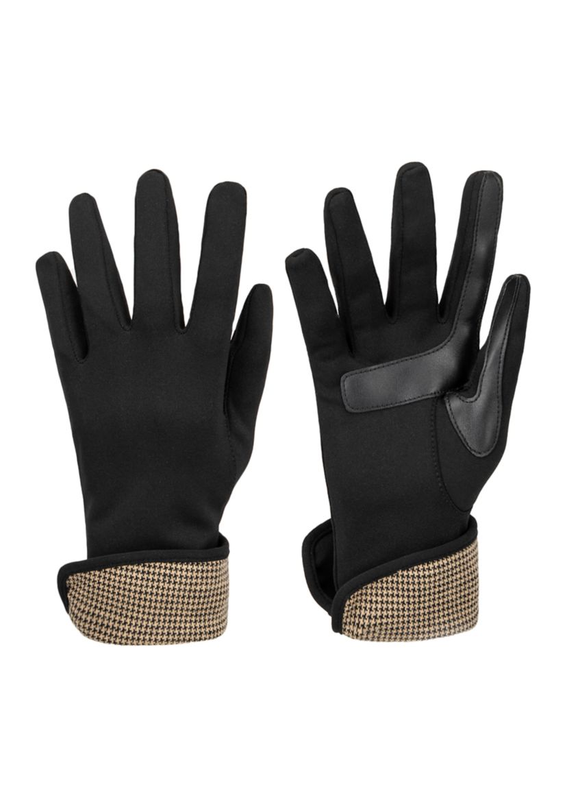 Womens Touchscreen Spandex Gloves with Houndstooth Trim