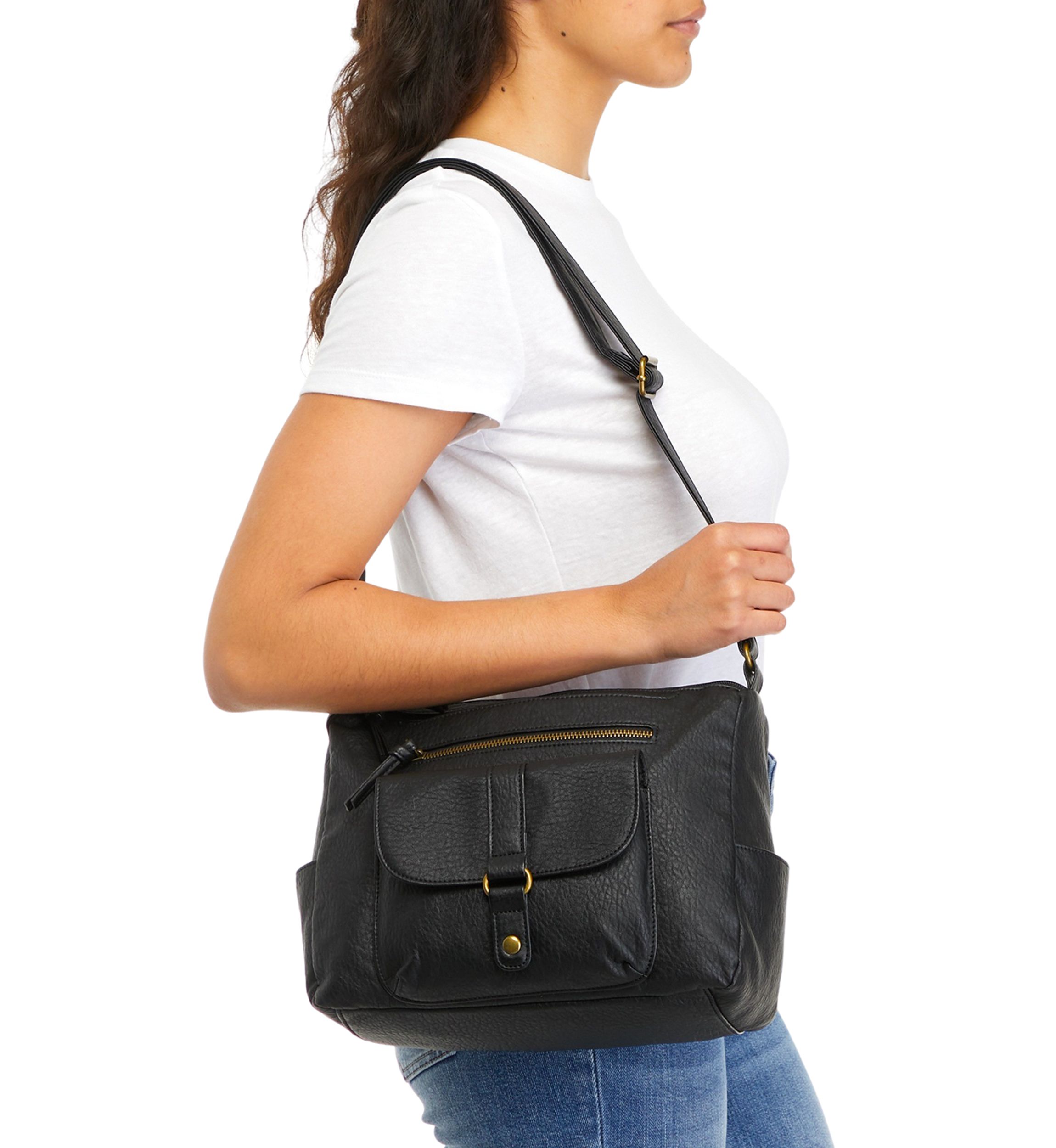 Large Multi Pocket Top Zip Shoulder Bag 