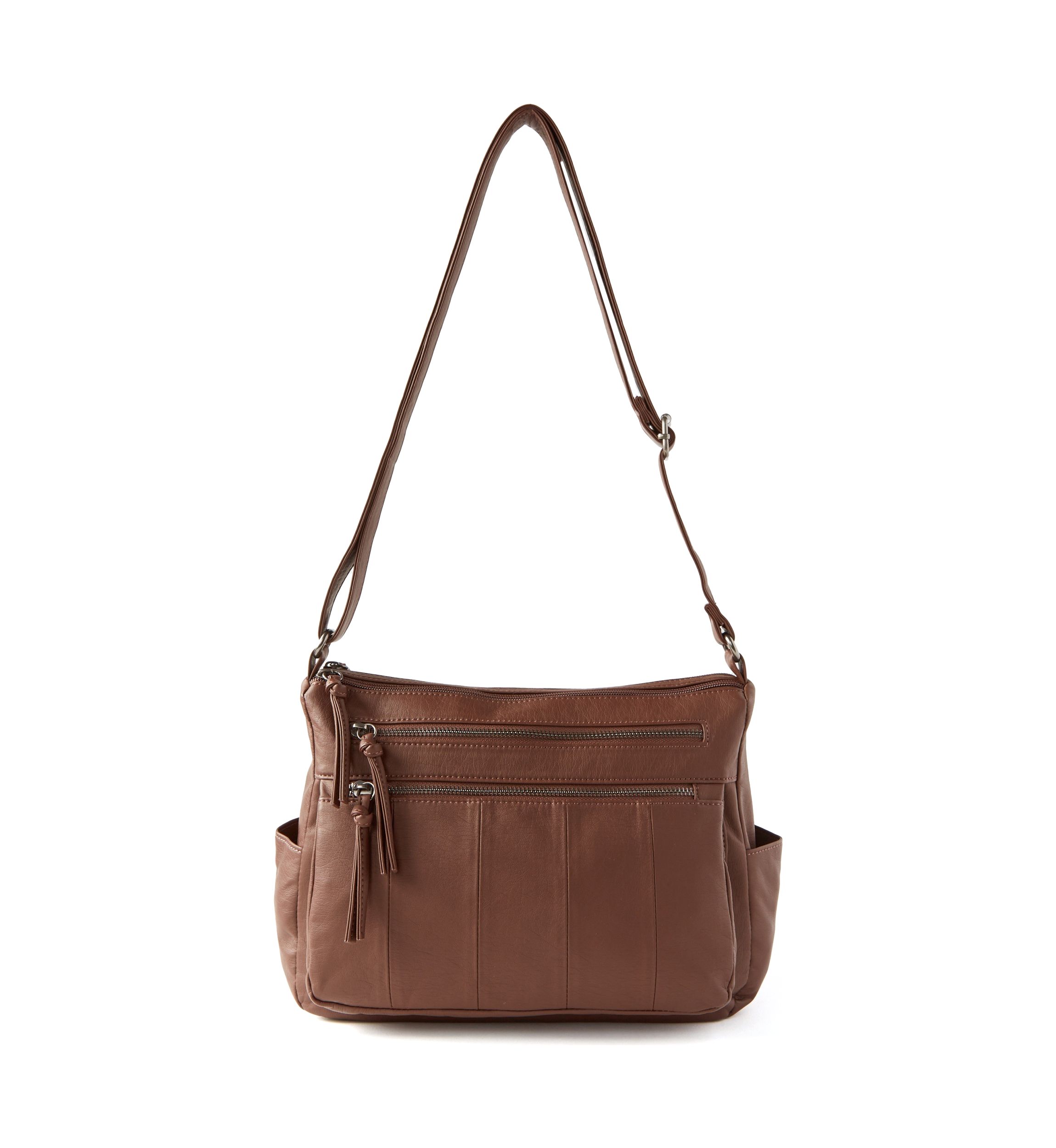 Multi Zip Panel Shoulder Bag