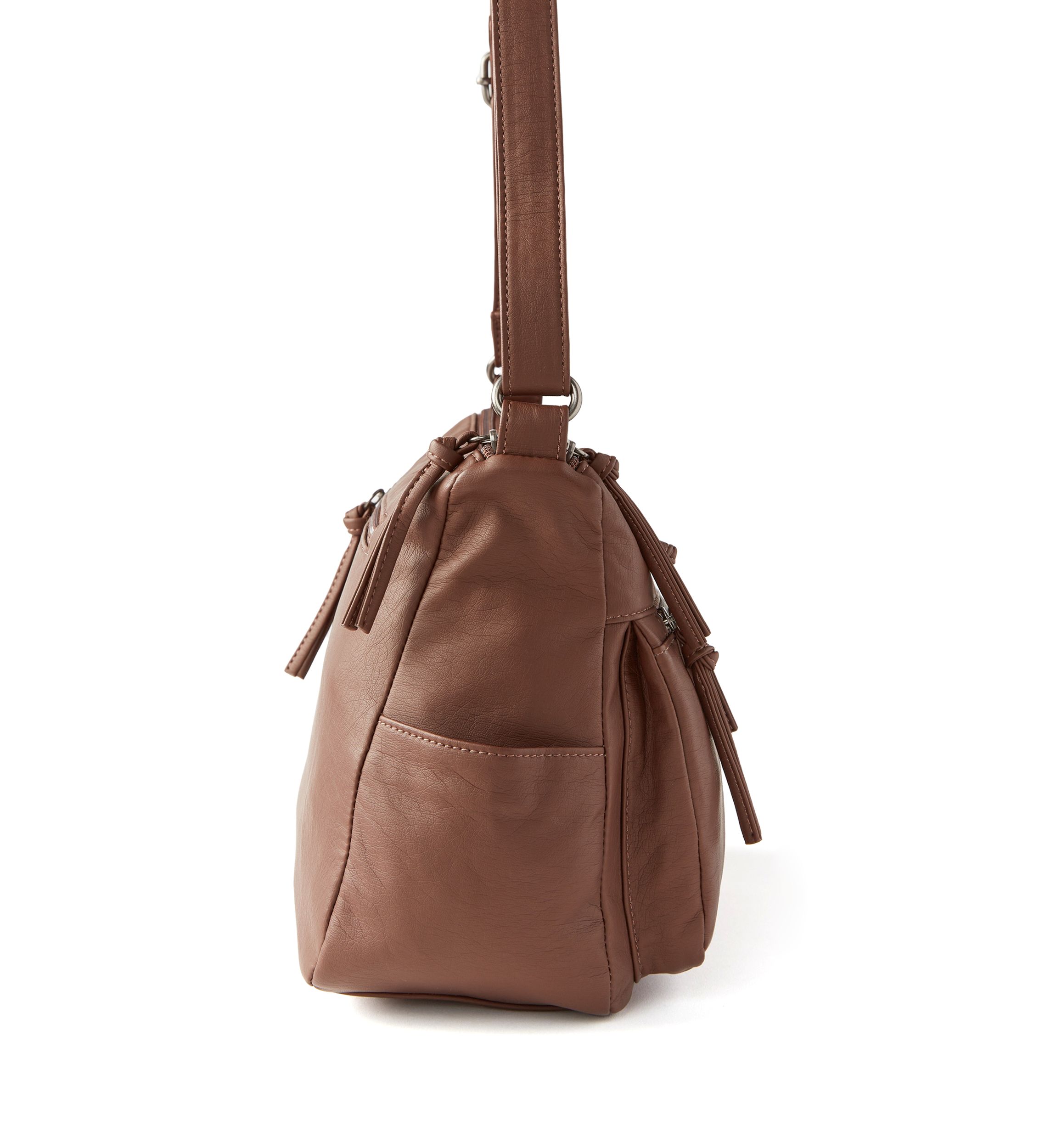 Multi Zip Panel Shoulder Bag