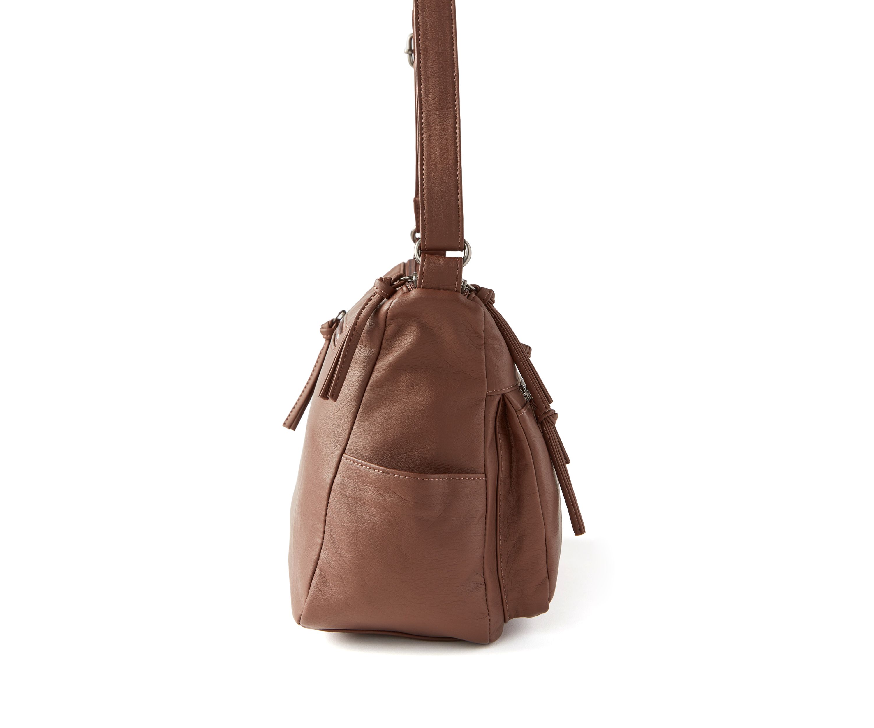 Multi Zip Panel Shoulder Bag