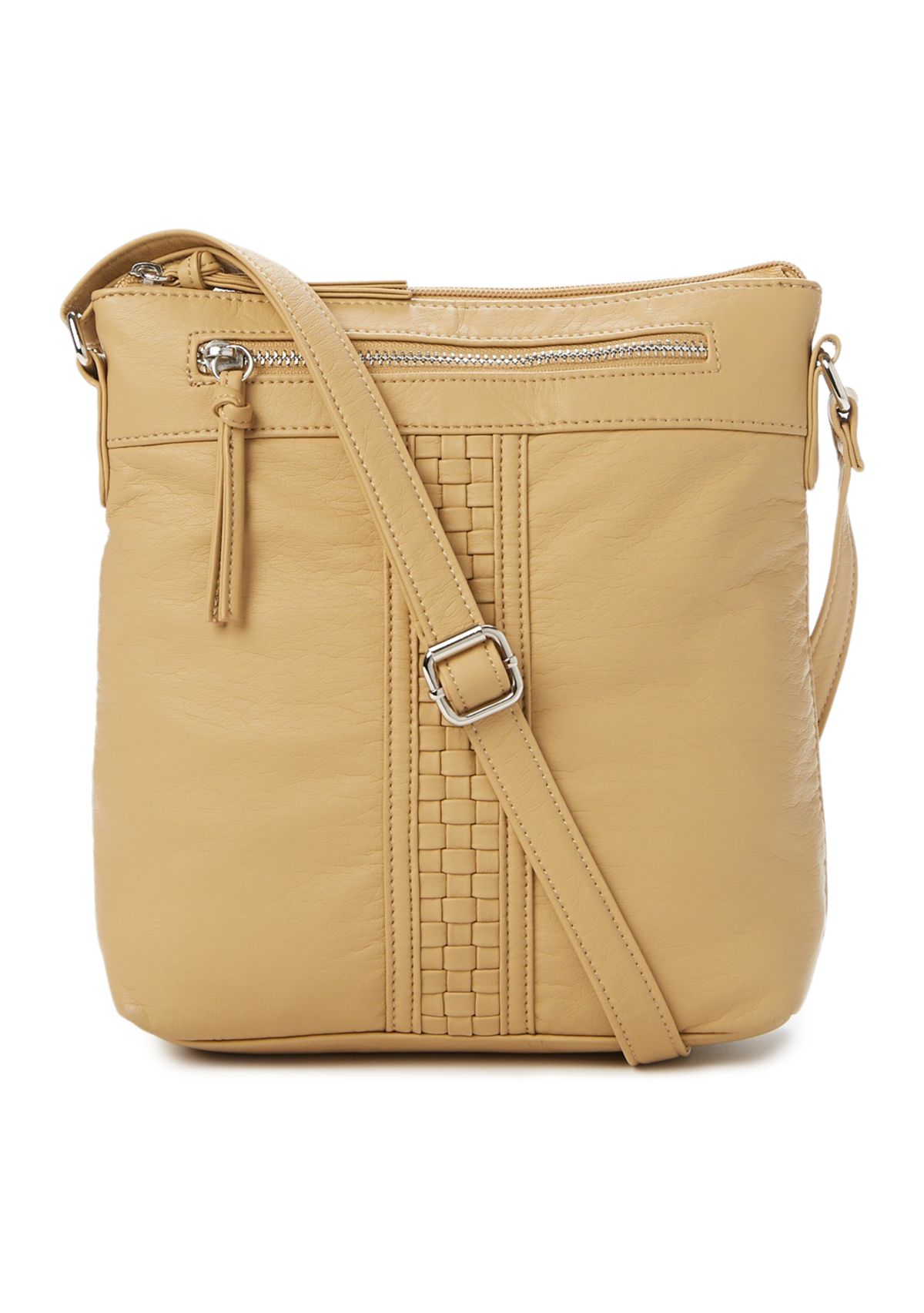 Woven Inset Washed Top Zip Crossbody
