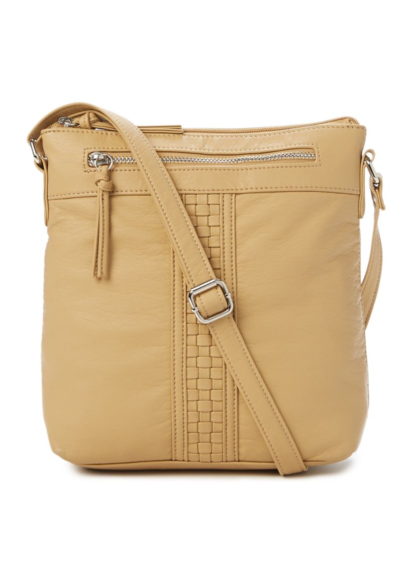 Woven Inset Washed Top Zip Crossbody