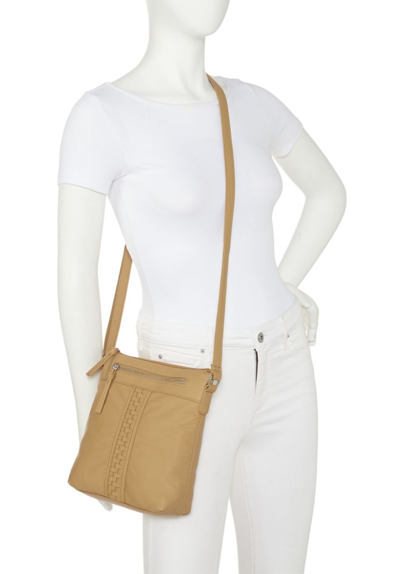 Woven Inset Washed Top Zip Crossbody