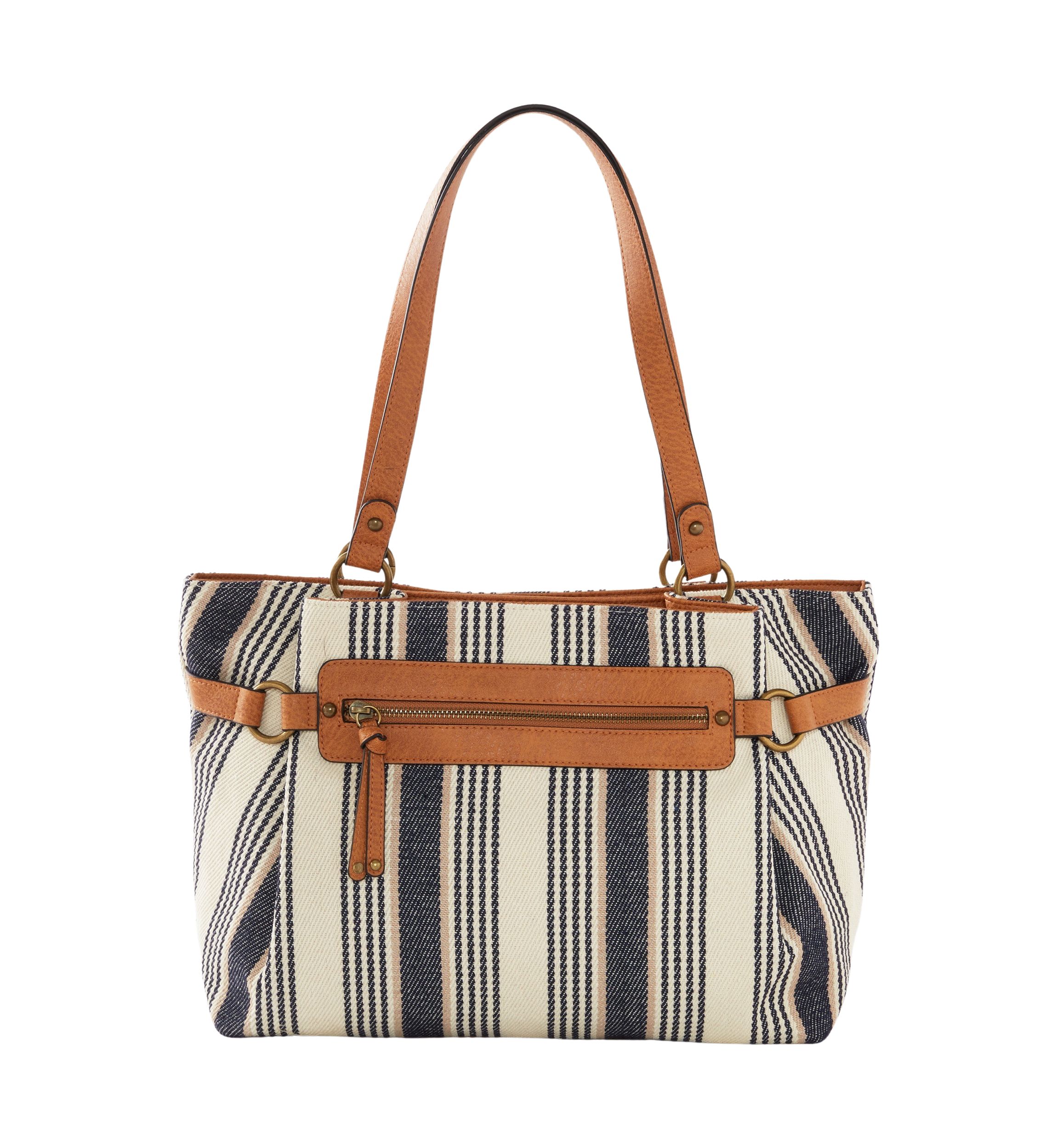 Stripe Navy Canvas Shoulder Bag