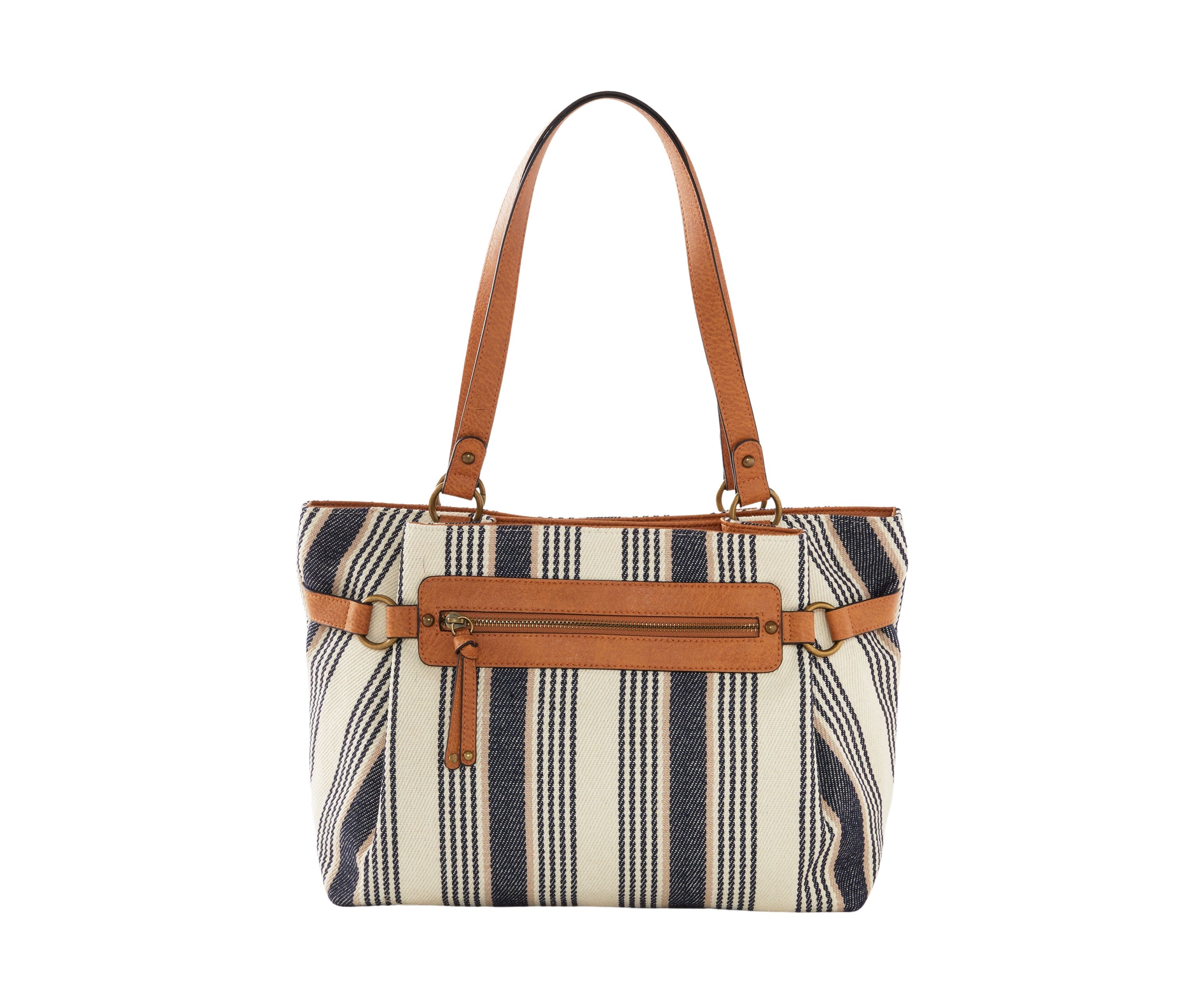 Stripe Navy Canvas Shoulder Bag