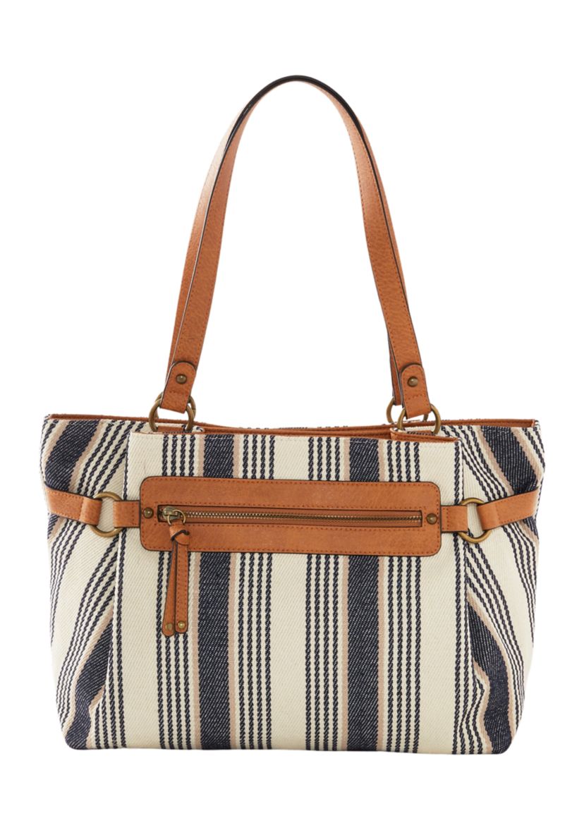 Stripe Navy Canvas Shoulder Bag