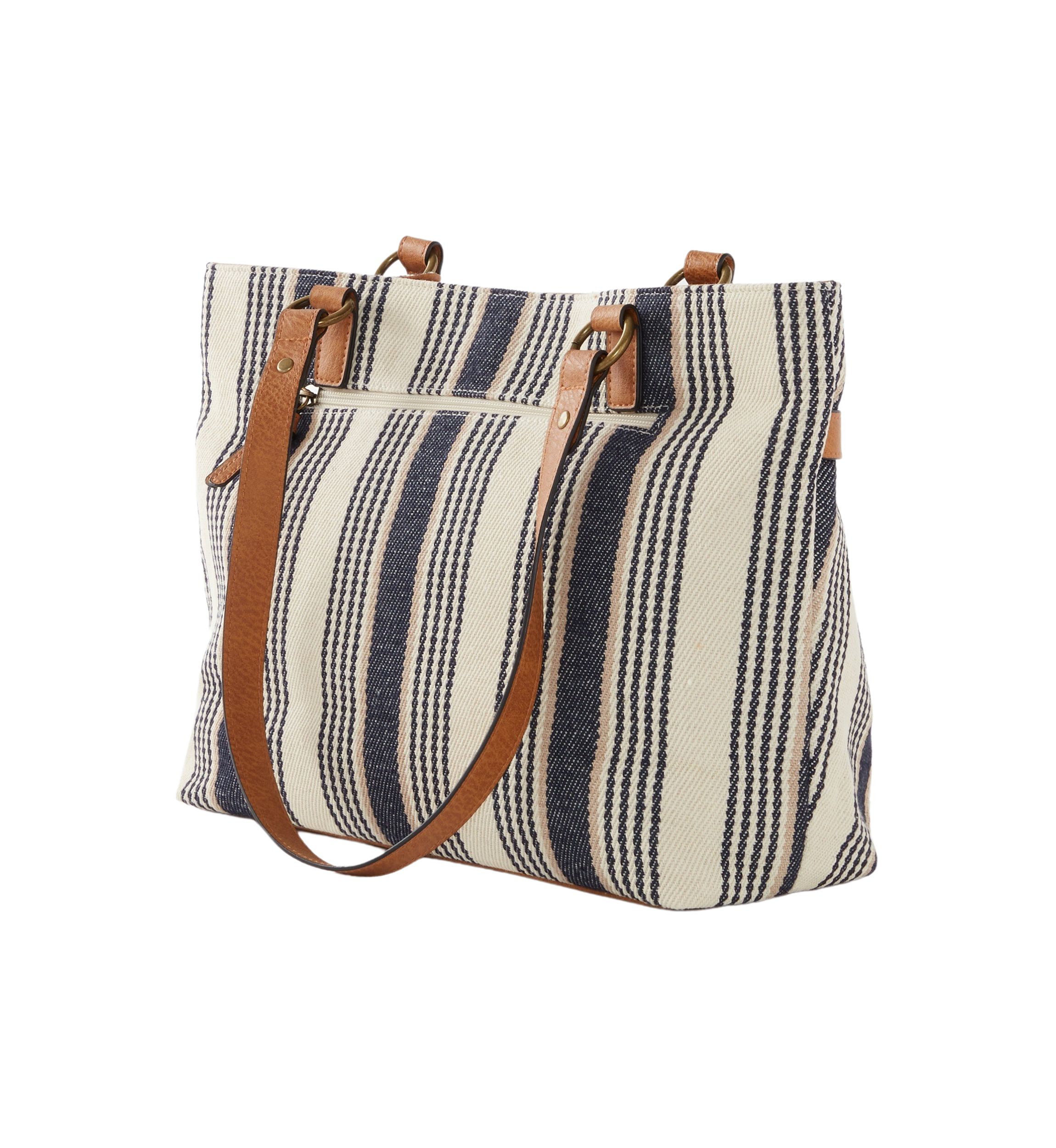 Stripe Navy Canvas Shoulder Bag