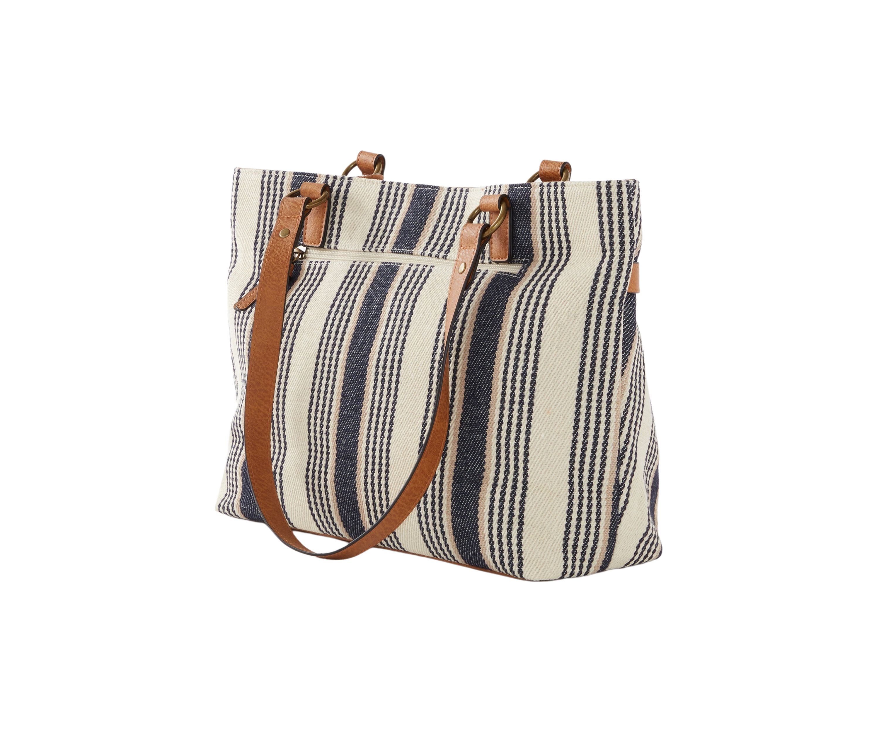 Stripe Navy Canvas Shoulder Bag